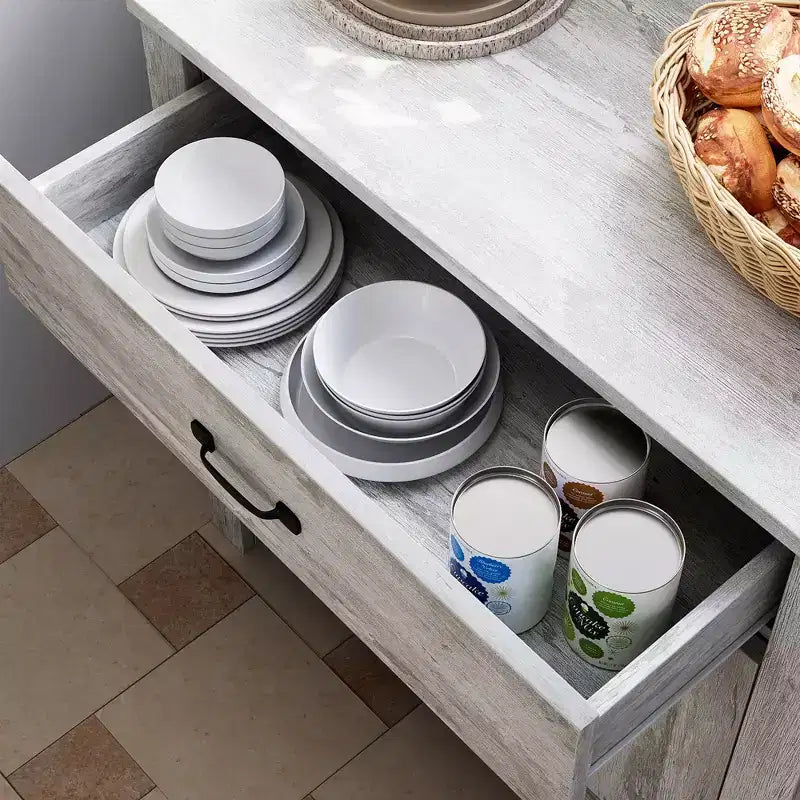 Credenza, mobile da cucina con cassetti, anta, ripiani regolabili, madia autoportante con armadio a buffet
