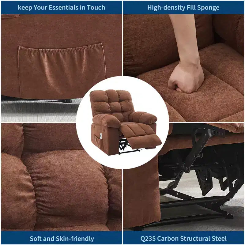 Poltrona Reclinabile Massaggiante e Riscaldante per Adulti, Divano Singolo Manuale Oversize Imbottito da 150°, Seduta Extra Larga e Morbida, per Salotto e Home Theater