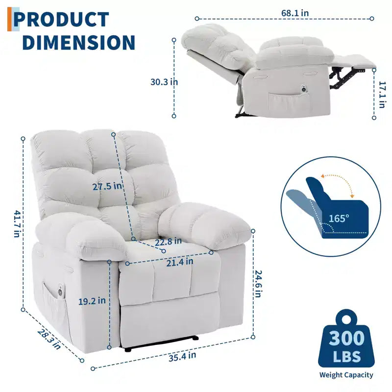 Poltrona Reclinabile Massaggiante e Riscaldante per Adulti, Divano Singolo Manuale Oversize Imbottito da 150°, Seduta Extra Larga e Morbida, per Salotto e Home Theater