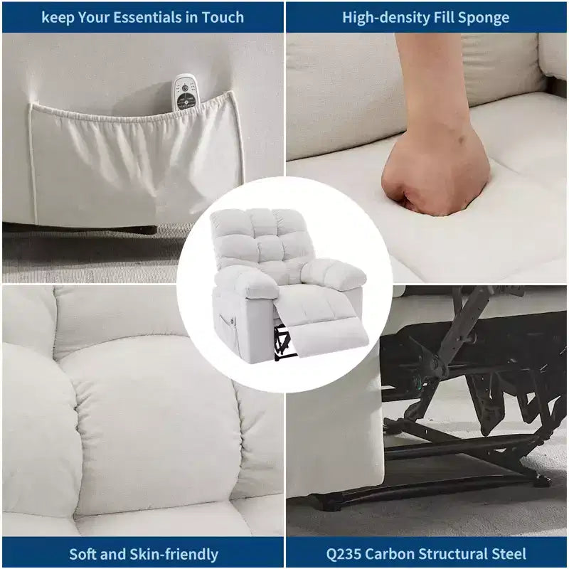 Poltrona Reclinabile Massaggiante e Riscaldante per Adulti, Divano Singolo Manuale Oversize Imbottito da 150°, Seduta Extra Larga e Morbida, per Salotto e Home Theater