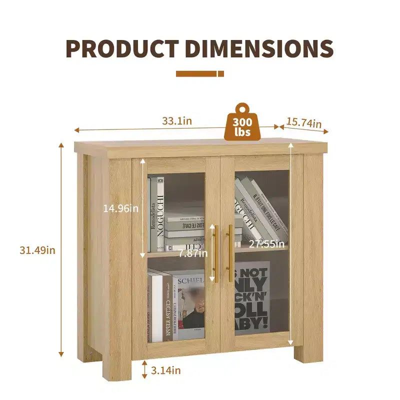COZONY Mobile Buffet con Ante in Vetro Temperato, Credenza Contenitore in Legno per Sala da Pranzo, Soggiorno, Cucina