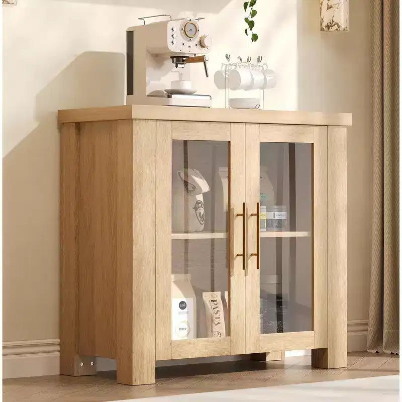 COZONY Mobile Buffet con Ante in Vetro Temperato, Credenza Contenitore in Legno per Sala da Pranzo, Soggiorno, Cucina