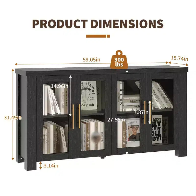 COZONY Mobile Buffet con Ante in Vetro Temperato, Credenza Contenitore in Legno per Sala da Pranzo, Soggiorno, Cucina