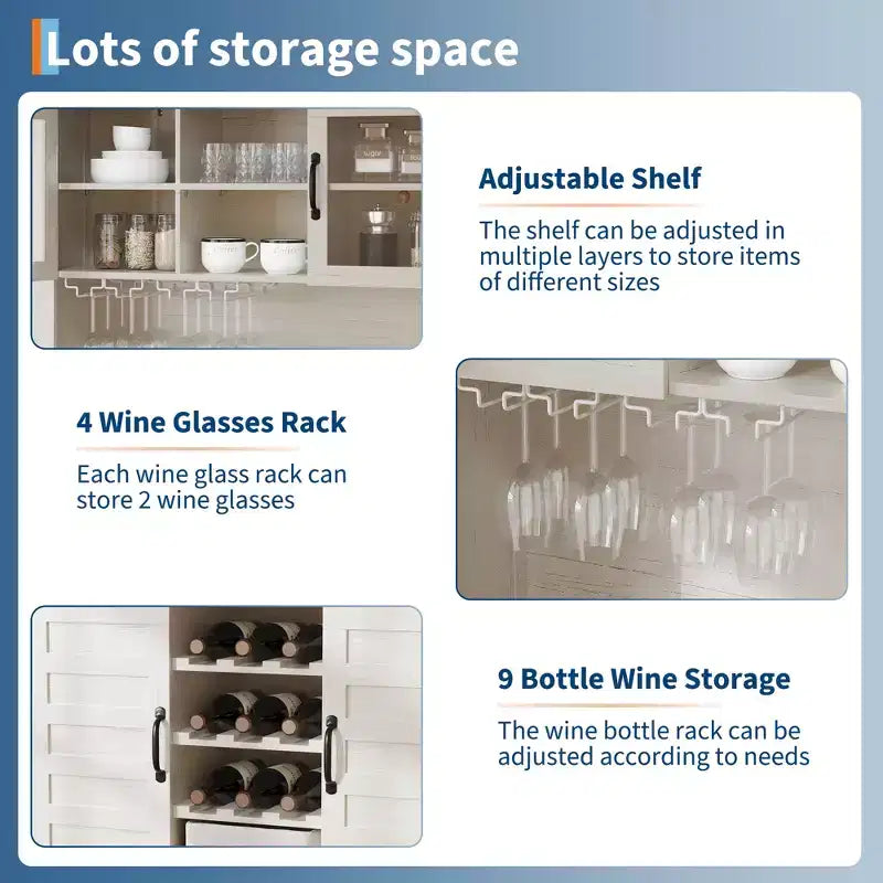 Bahut de Rangement Polyvalent Style Campagne, 2 Portes Vitrées, 2 Tiroirs avec Porte-Verres, Parfait pour la Cuisine, la Salle à Manger et le Salon