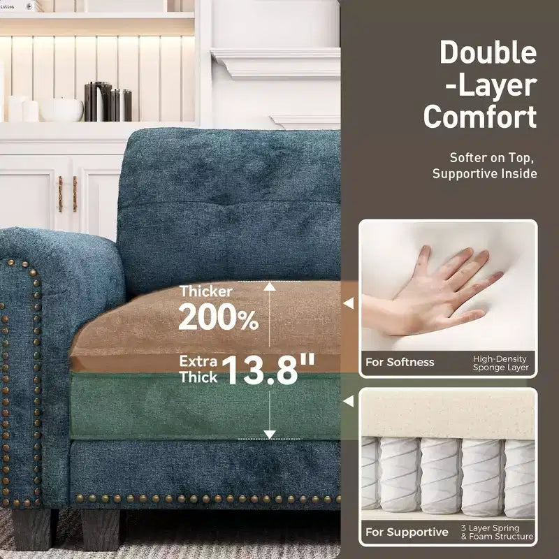 Captiva Designs Divano da interno imbottito con pouf, struttura in legno massello, seduta a molle insacchettate e cuscini decorativi