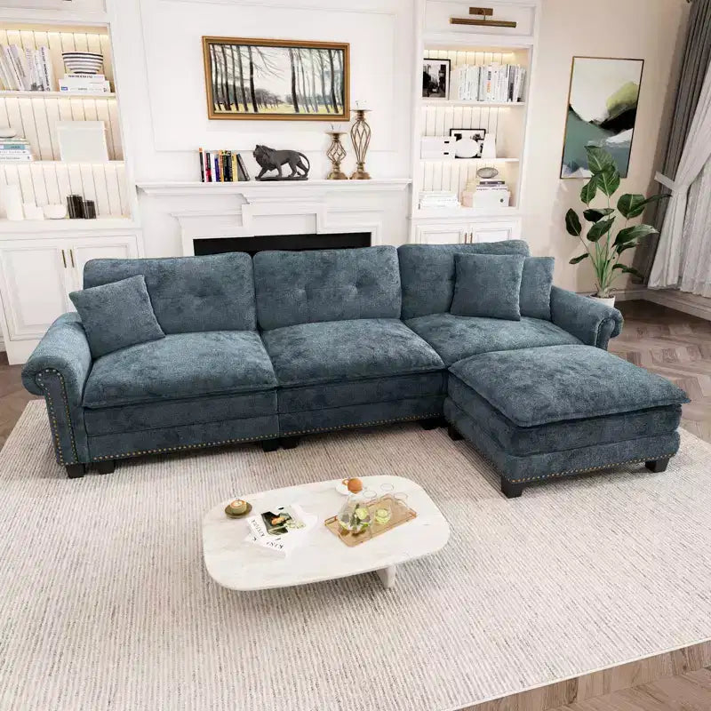 Captiva Designs Divano da interno imbottito con pouf, struttura in legno massello, seduta a molle insacchettate e cuscini decorativi