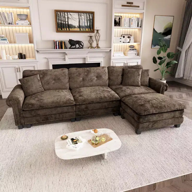 Captiva Designs Divano da interno imbottito con pouf, struttura in legno massello, seduta a molle insacchettate e cuscini decorativi