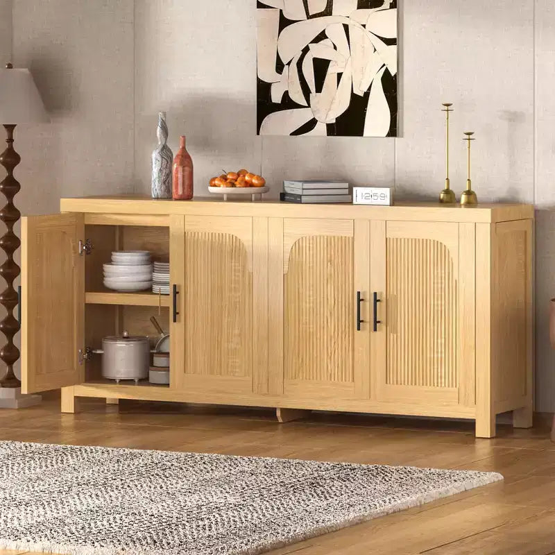COZONY 71 Meuble de Buffet de Ferme avec 4 Portes, Étagères Réglables, Chêne Clair
