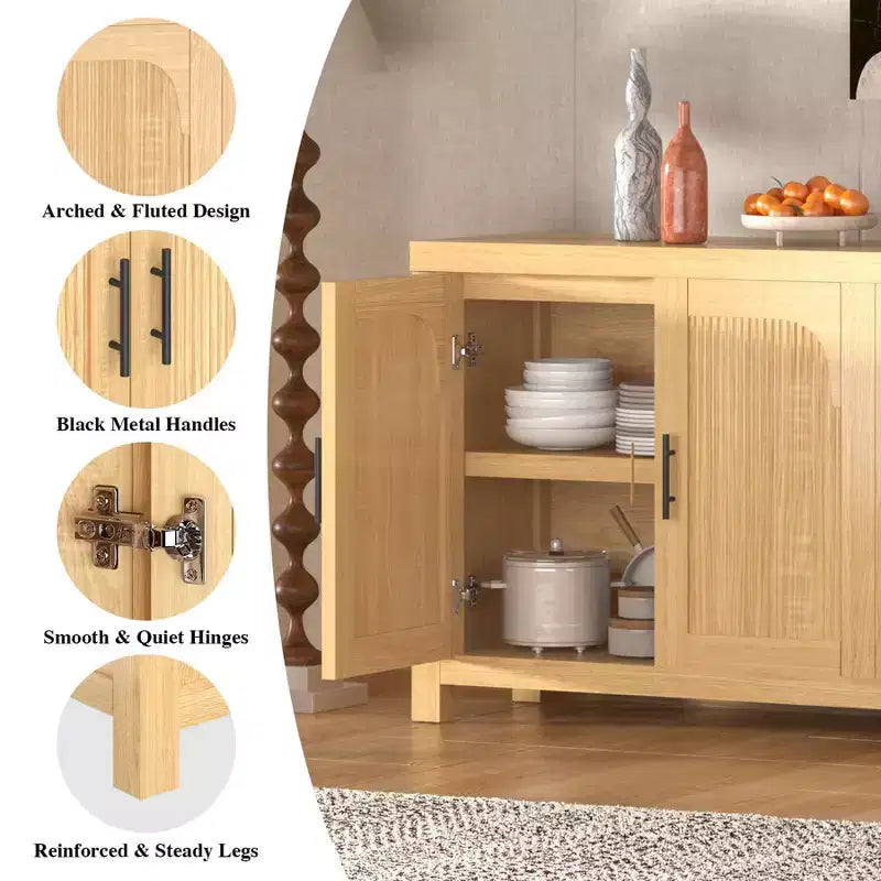 COZONY 71 Meuble de Buffet de Ferme avec 4 Portes, Étagères Réglables, Chêne Clair