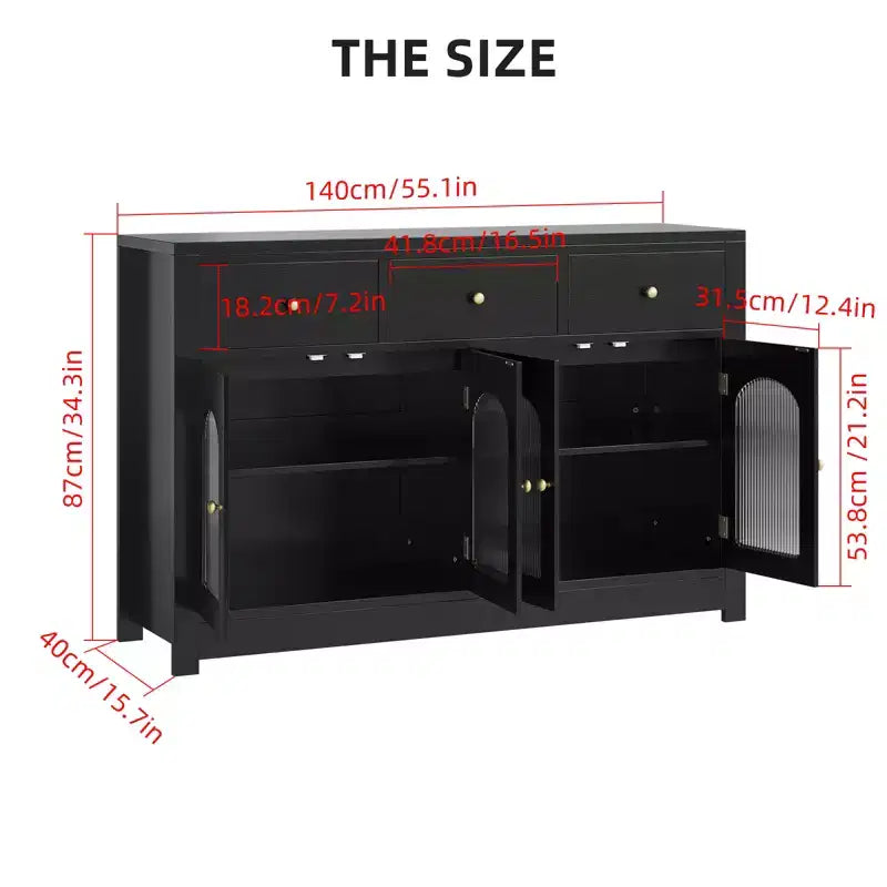 Credenza Buffet con Mobile Contenitore, Madia Moderna con Ante in Acrilico Scanalato Ad Arco, Mobile Bar Caffè con Ripiani Regolabili per Soggiorno, Cucina