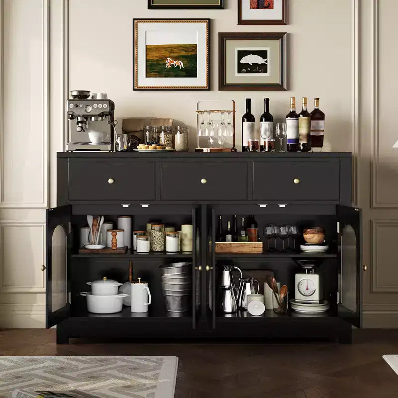 Credenza Buffet con Mobile Contenitore, Madia Moderna con Ante in Acrilico Scanalato Ad Arco, Mobile Bar Caffè con Ripiani Regolabili per Soggiorno, Cucina