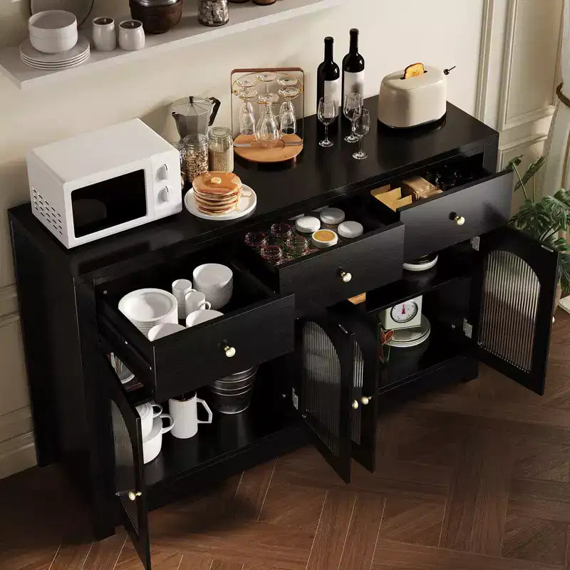 Credenza Buffet con Mobile Contenitore, Madia Moderna con Ante in Acrilico Scanalato Ad Arco, Mobile Bar Caffè con Ripiani Regolabili per Soggiorno, Cucina
