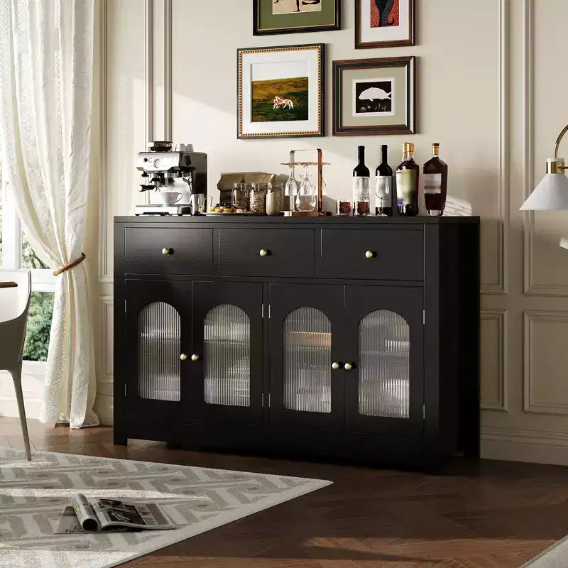 Credenza Buffet con Mobile Contenitore, Madia Moderna con Ante in Acrilico Scanalato Ad Arco, Mobile Bar Caffè con Ripiani Regolabili per Soggiorno, Cucina