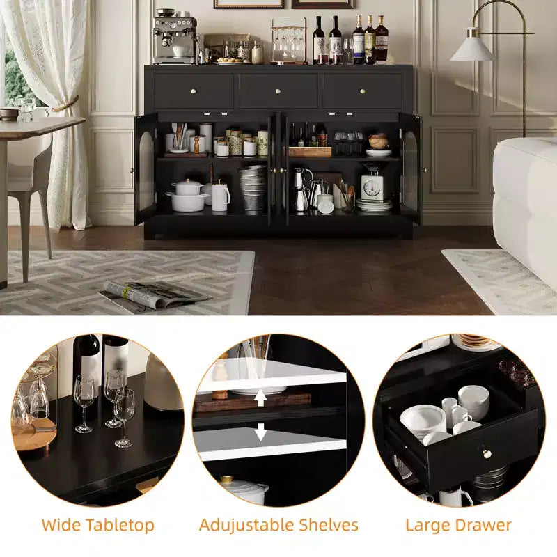 Credenza Buffet con Mobile Contenitore, Madia Moderna con Ante in Acrilico Scanalato Ad Arco, Mobile Bar Caffè con Ripiani Regolabili per Soggiorno, Cucina