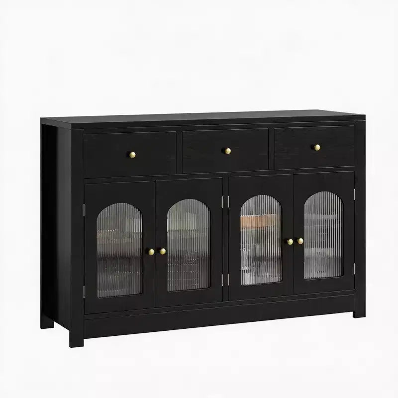 Credenza Buffet con Mobile Contenitore, Madia Moderna con Ante in Acrilico Scanalato Ad Arco, Mobile Bar Caffè con Ripiani Regolabili per Soggiorno, Cucina