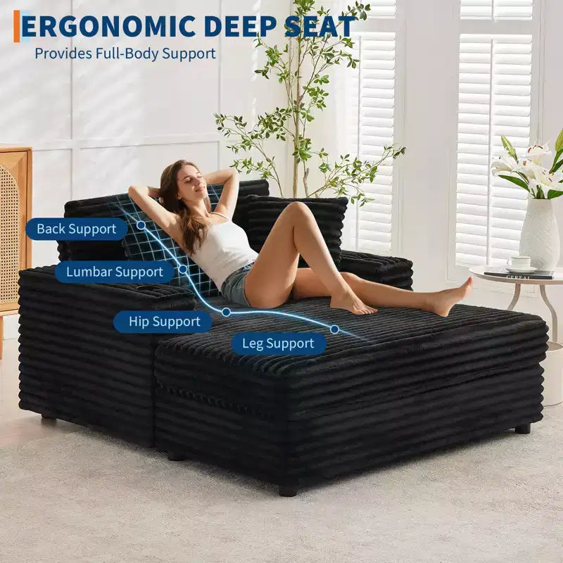 GustoWave 54 Poltrona Chaise Longue in Velluto a Coste, Divano Letto Oversize con Portabicchieri e Cuscini, Mobili per Soggiorno Verdi