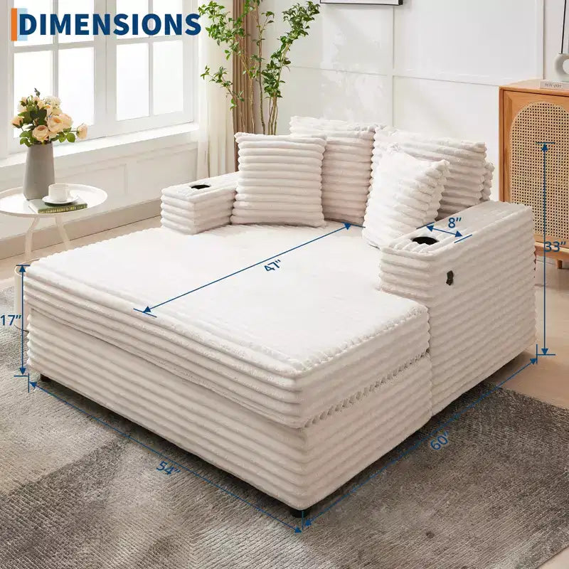 GustoWave 54 Poltrona Chaise Longue in Velluto a Coste, Divano Letto Oversize con Portabicchieri e Cuscini, Mobili per Soggiorno Verdi