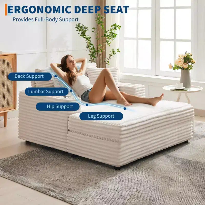 GustoWave 54 Poltrona Chaise Longue in Velluto a Coste, Divano Letto Oversize con Portabicchieri e Cuscini, Mobili per Soggiorno Verdi