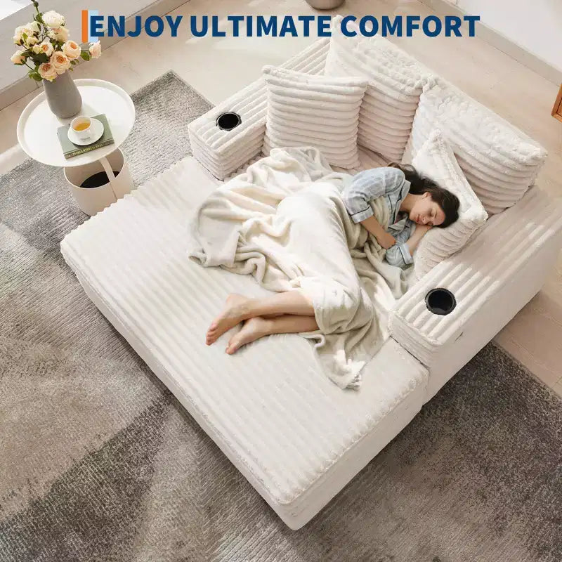 GustoWave 54 Poltrona Chaise Longue in Velluto a Coste, Divano Letto Oversize con Portabicchieri e Cuscini, Mobili per Soggiorno Verdi