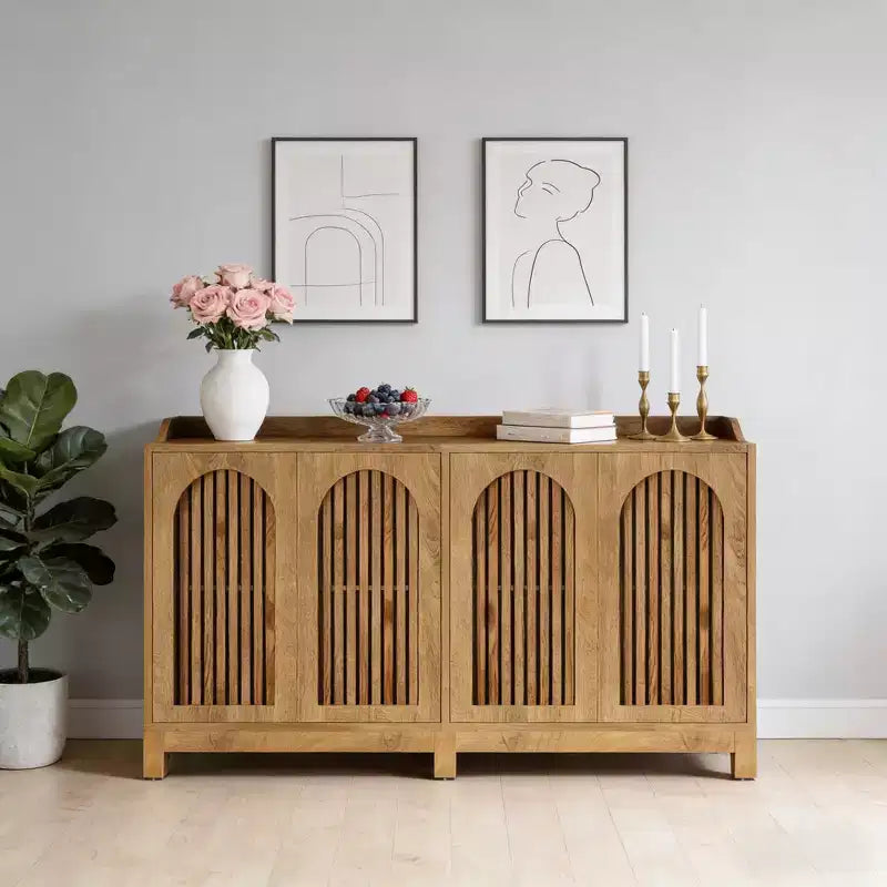 GDFStudio Oralie Farmhouse 4-Door Shutter Wood Sideboard Buffet Cabinet with Adjustable Shelves