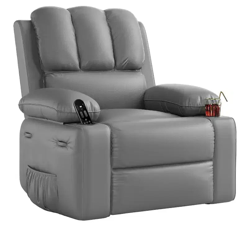 Fauteuil inclinable, pivotant à 360°, et basculant, en cuir PU, rembourré, avec porte-gobelets et poches latérales pour salon, chambre à coucher, chambre de bébé