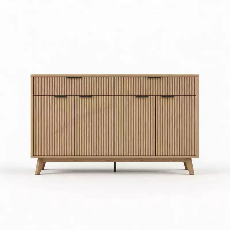 Credenza a buffet da 60'' con 2 cassetti e 4 ante a onda, ripiani regolabili, mobile contenitore per sala da pranzo, soggiorno o cucina
