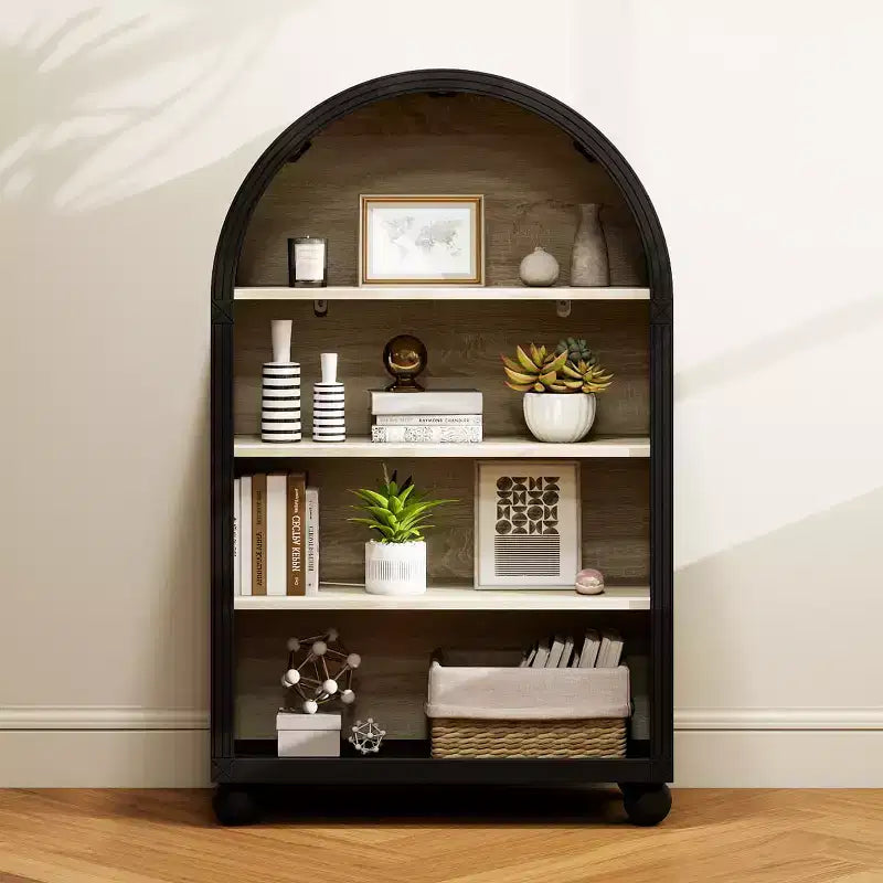 GDFStudio Sade Mobiletto moderno ad arco a 4 ripiani in legno e metallo da 28 pollici con bordi intagliati