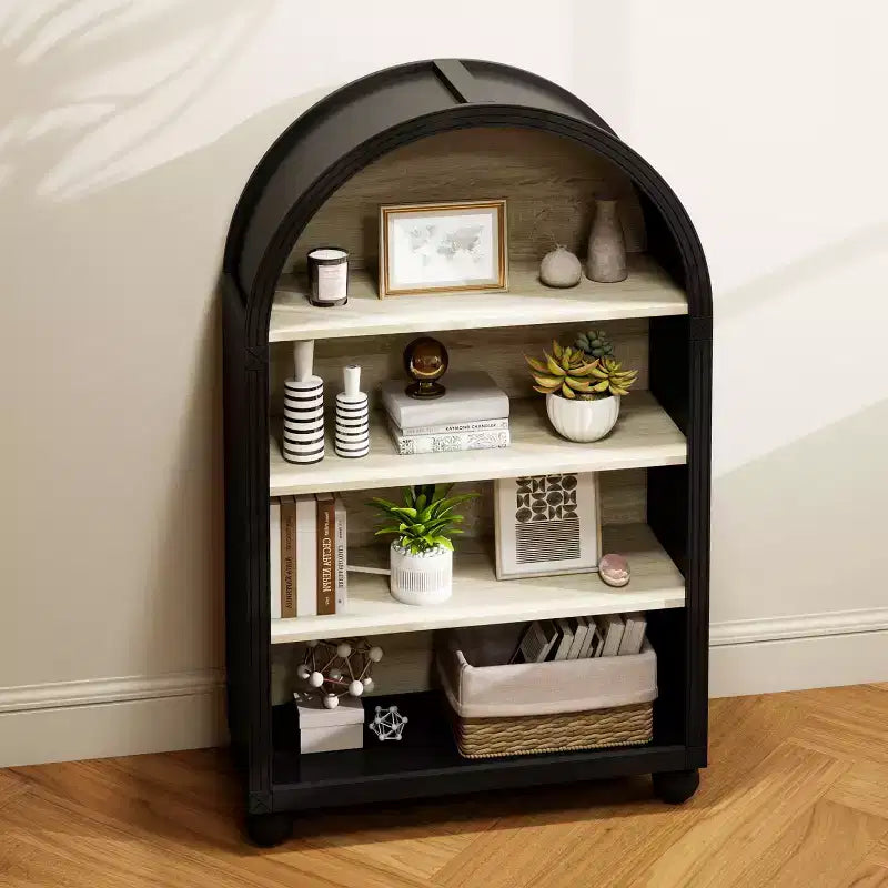 GDFStudio Sade Mobiletto moderno ad arco a 4 ripiani in legno e metallo da 28 pollici con bordi intagliati