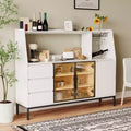 GDFStudio Pavel Modern 64 Wooden Buffet Storage Cabinet With Glass Doors, Cup Holder and 3 Drawers