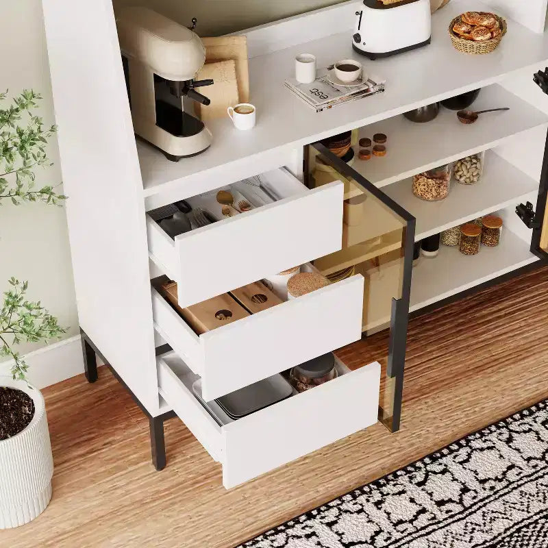 GDFStudio Pavel Moderno Mobile Credenza con 64 Ante in Vetro, Portabicchieri e 3 Cassetti