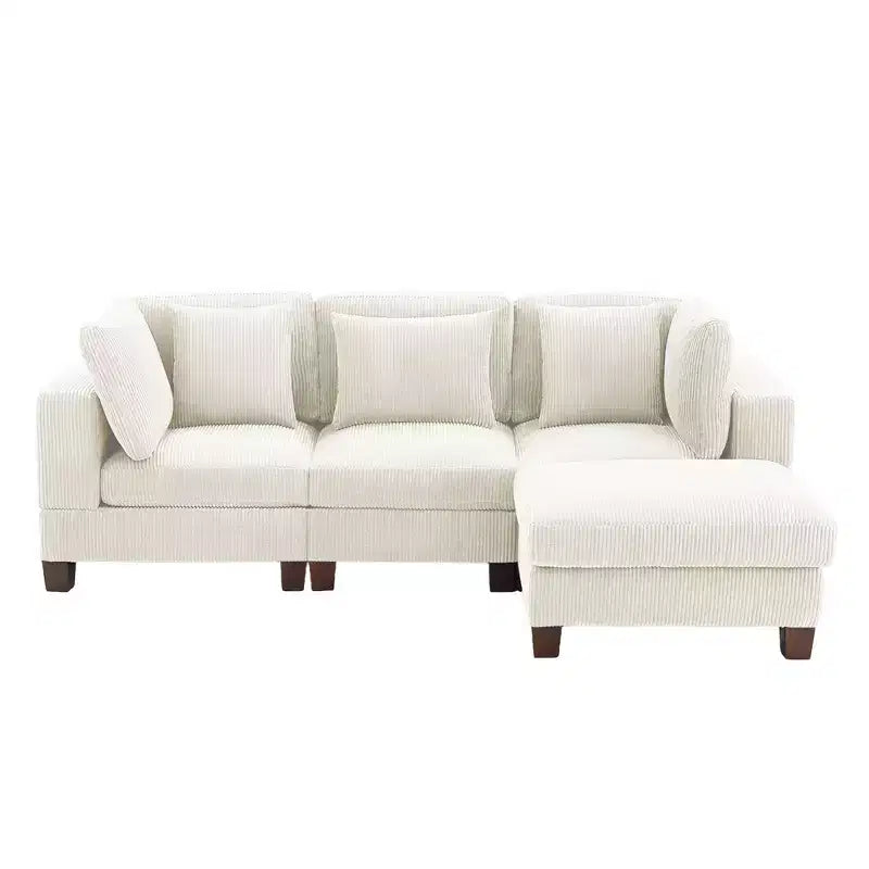 Divano Sezionale Modulare Trasformabile in Velluto a Coste con Pouf, Divano Configurabile per Soggiorno, Facile da Montare