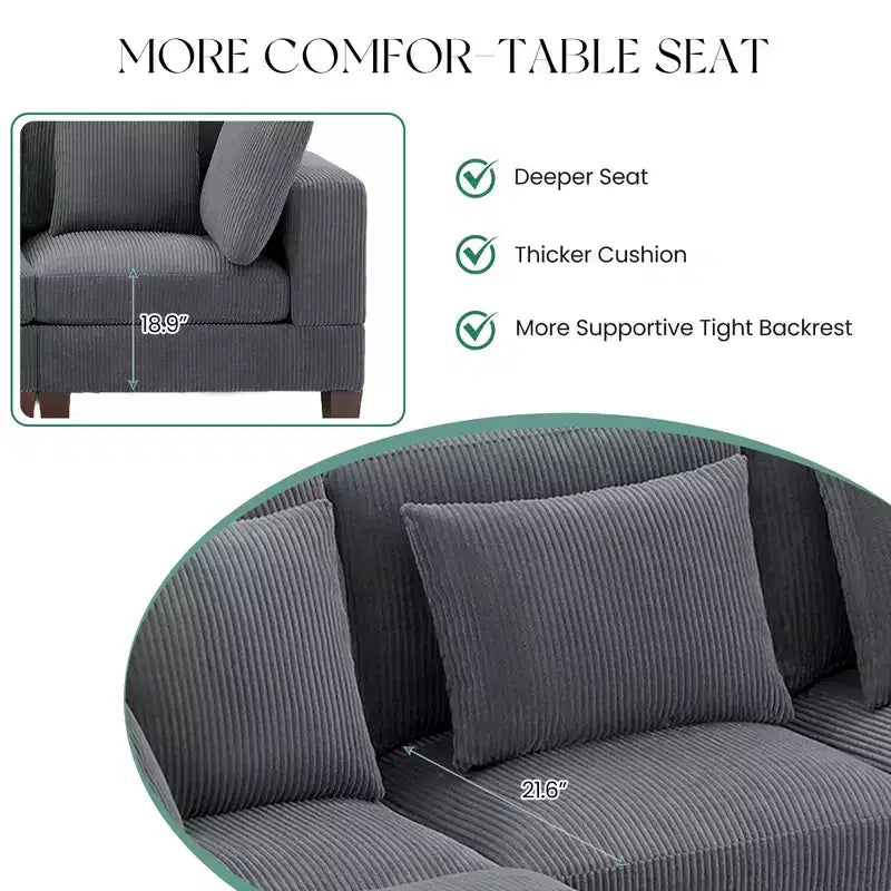 Divano Sezionale Modulare Trasformabile in Velluto a Coste con Pouf, Divano Configurabile per Soggiorno, Facile da Montare