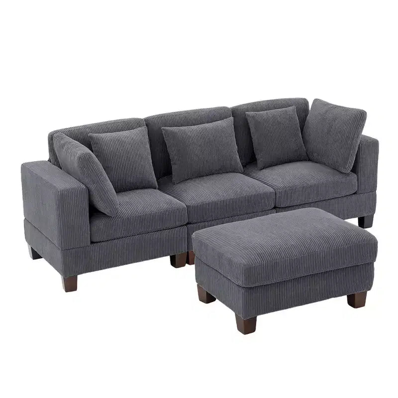 Divano Sezionale Modulare Trasformabile in Velluto a Coste con Pouf, Divano Configurabile per Soggiorno, Facile da Montare