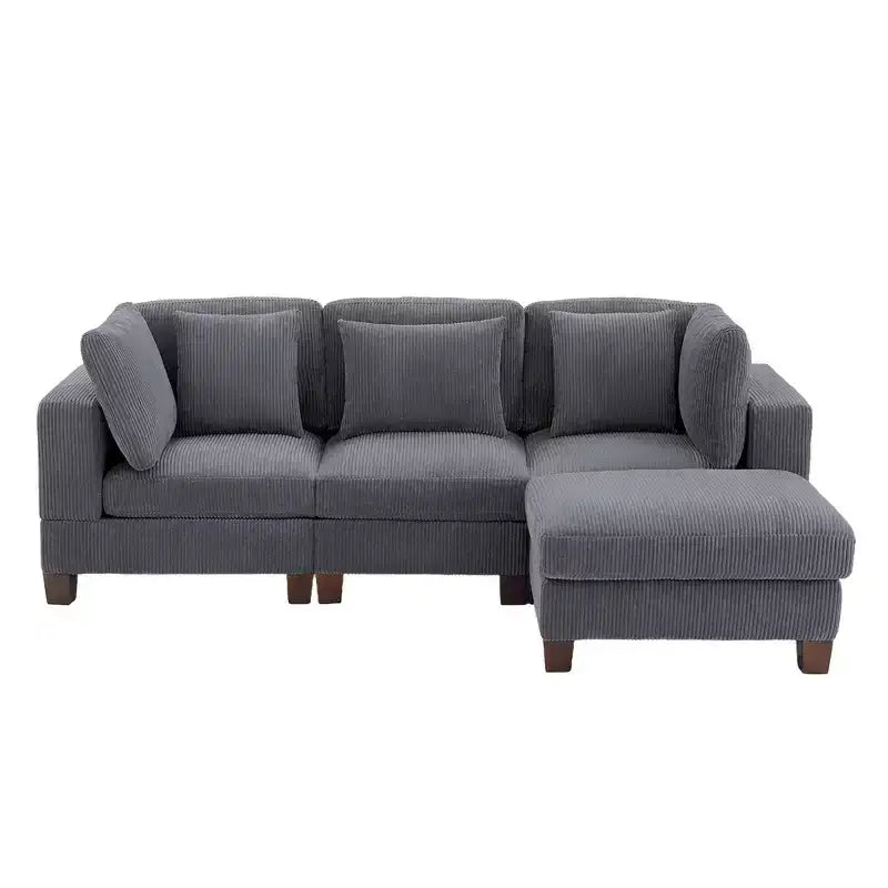Divano Sezionale Modulare Trasformabile in Velluto a Coste con Pouf, Divano Configurabile per Soggiorno, Facile da Montare