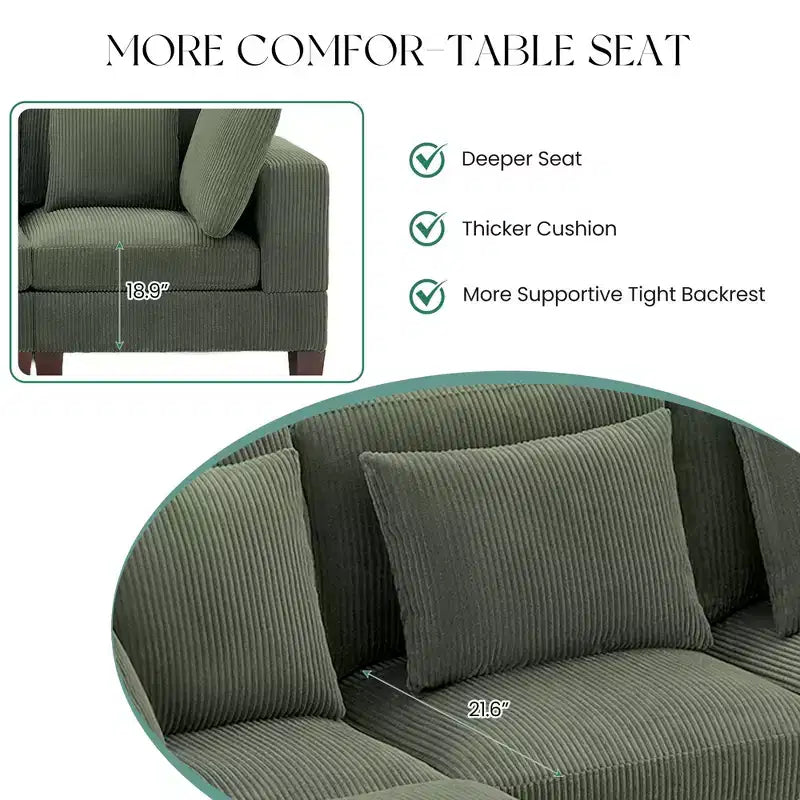 Divano Sezionale Modulare Trasformabile in Velluto a Coste con Pouf, Divano Configurabile per Soggiorno, Facile da Montare