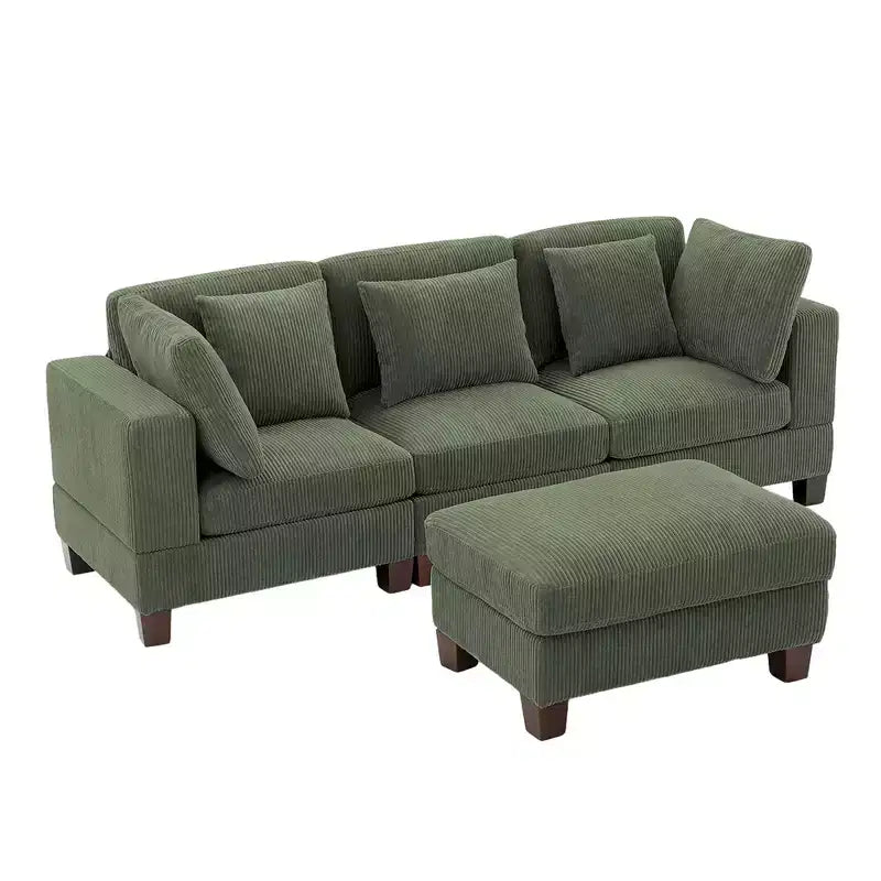 Divano Sezionale Modulare Trasformabile in Velluto a Coste con Pouf, Divano Configurabile per Soggiorno, Facile da Montare