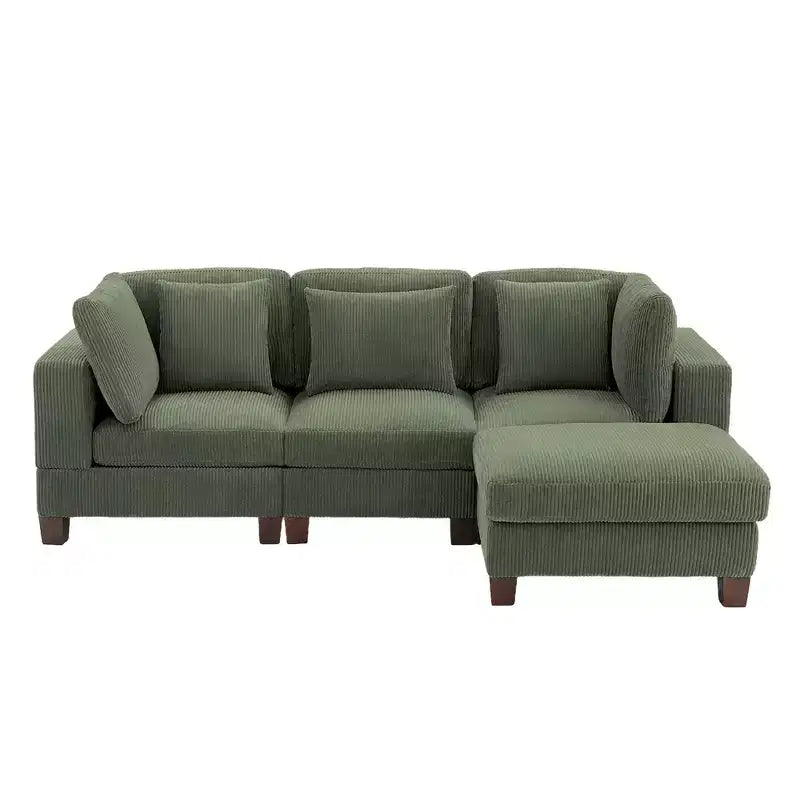Divano Sezionale Modulare Trasformabile in Velluto a Coste con Pouf, Divano Configurabile per Soggiorno, Facile da Montare