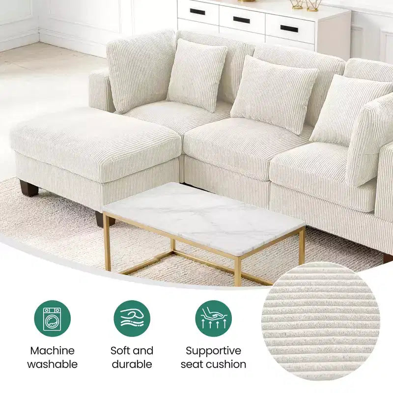 Divano Sezionale Modulare Trasformabile in Velluto a Coste con Pouf, Divano Configurabile per Soggiorno, Facile da Montare
