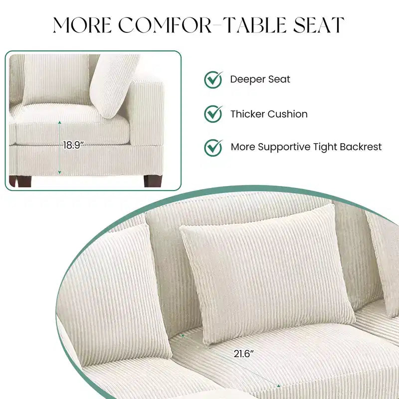 Divano Sezionale Modulare Trasformabile in Velluto a Coste con Pouf, Divano Configurabile per Soggiorno, Facile da Montare