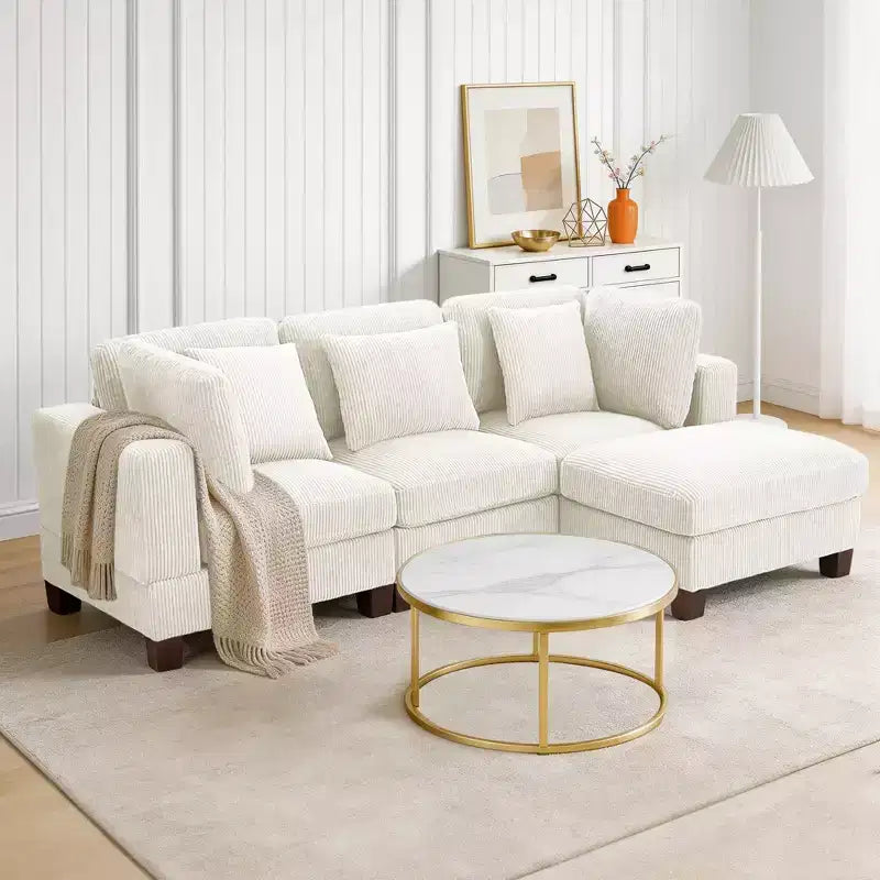Divano Sezionale Modulare Trasformabile in Velluto a Coste con Pouf, Divano Configurabile per Soggiorno, Facile da Montare