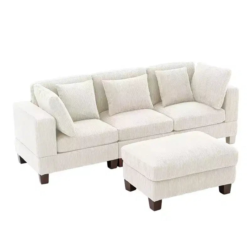 Divano Sezionale Modulare Trasformabile in Velluto a Coste con Pouf, Divano Configurabile per Soggiorno, Facile da Montare