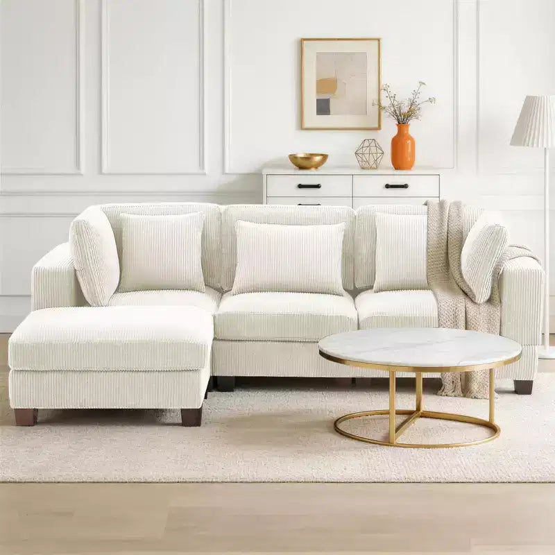 Corduroy Convertible Modular Sectional Sofa with Ottomans, Configurable Couch for Living Room, Easy Assembly