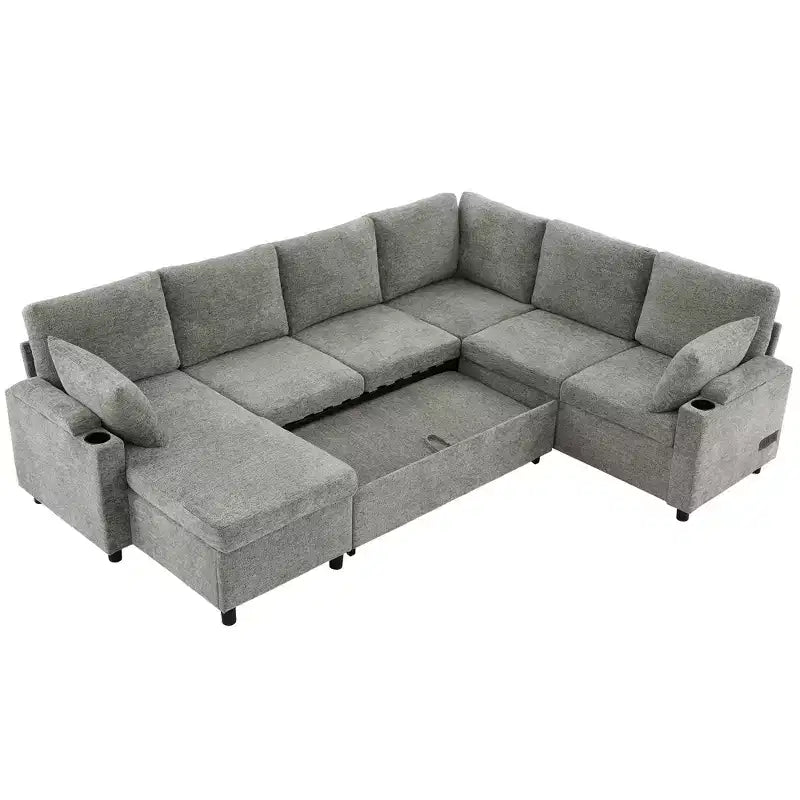 109.9 Sectional Sofa Versatile Sofa Bed Sofa Sleeper U-shaped Sofa with Storage Space and Charging Ports