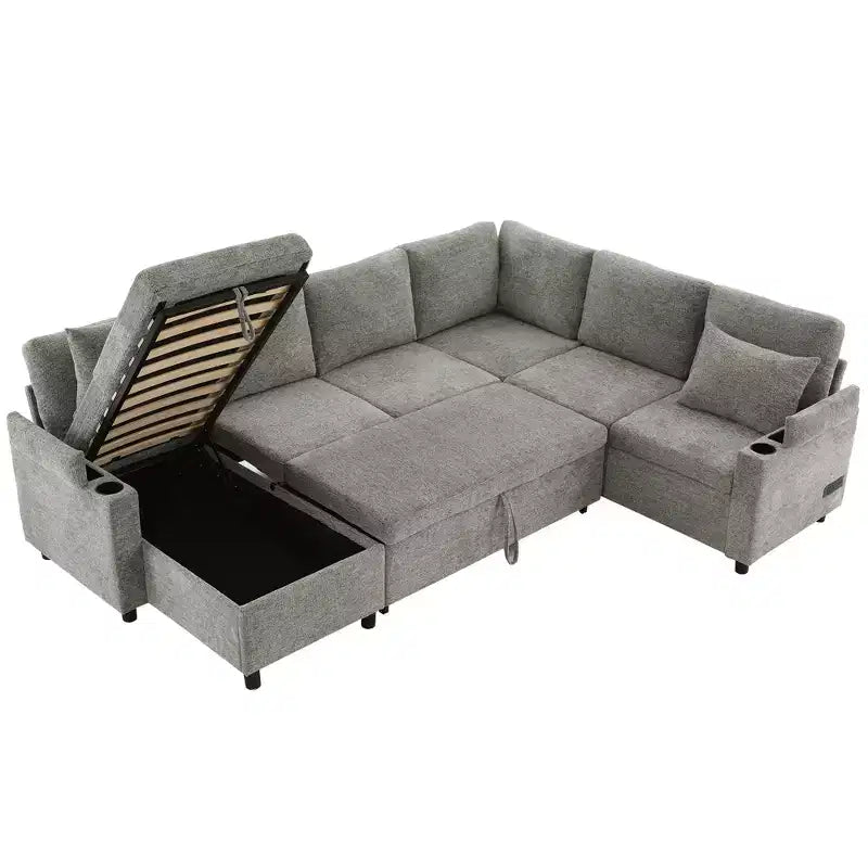 109.9 Divano Sezionale Divano Letto Versatile Divano Letto a U con Spazio Contenitore e Porte di Ricarica