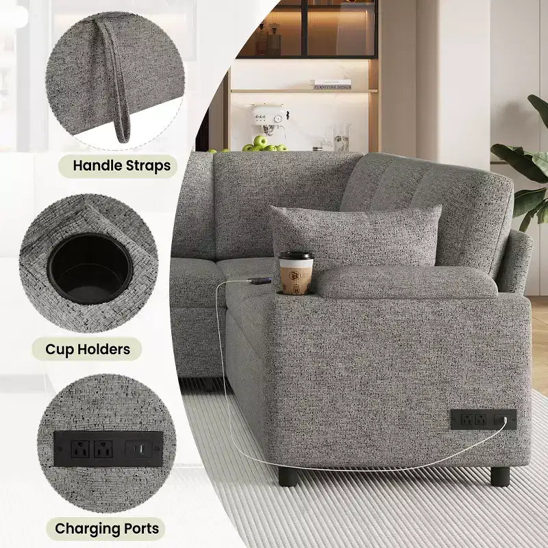 109.9 Divano Sezionale Divano Letto Versatile Divano Letto a U con Spazio Contenitore e Porte di Ricarica