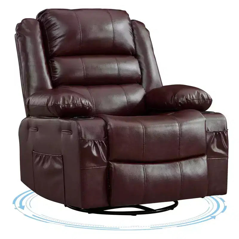 Fauteuil inclinable, pivotant et à bascule à 360° pour adultes, planeur de nurserie large en cuir PU avec porte-gobelet, canapé simple confortable à assise profonde pour le salon