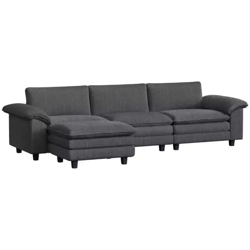 Divano componibile a L GDFStudio Huehi Modern 124 in velluto a coste con pouf mobile