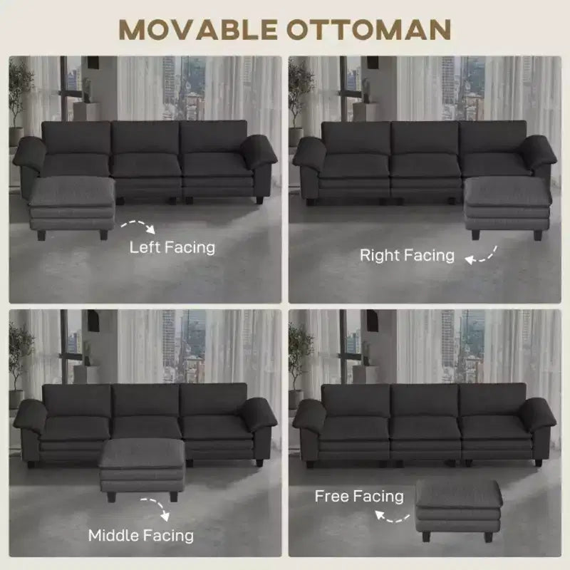 Divano componibile a L GDFStudio Huehi Modern 124 in velluto a coste con pouf mobile