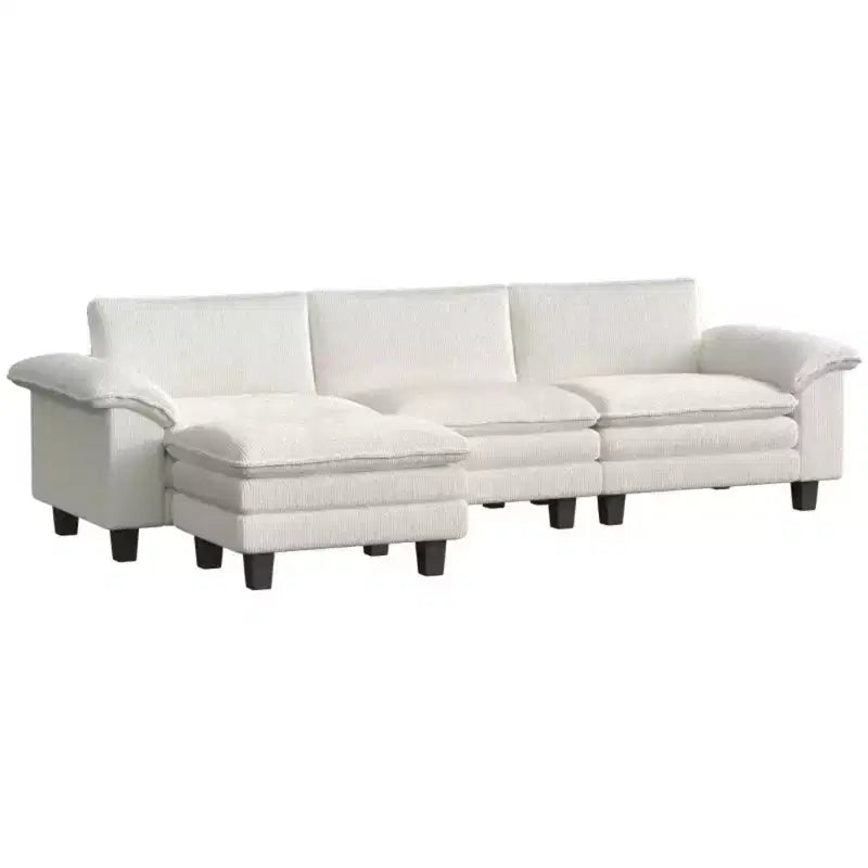 Divano componibile a L GDFStudio Huehi Modern 124 in velluto a coste con pouf mobile