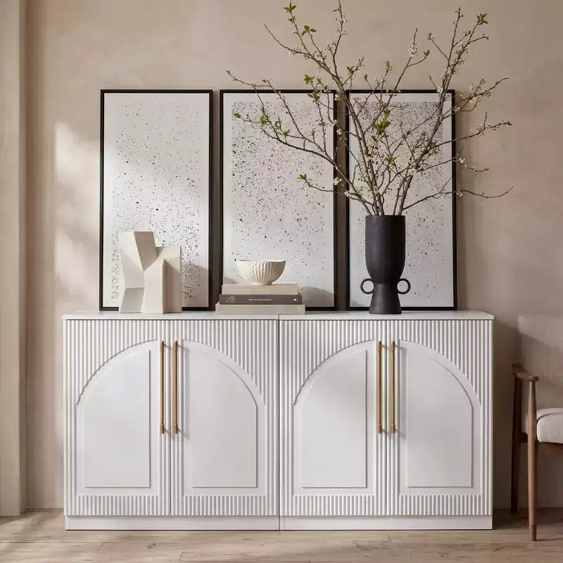 Morden Fort Mobile Contenitore a 2 Ante Bianco, Credenza Modulare con Ante ad Arco Simmetriche, Consolle per Sala da Pranzo, Soggiorno